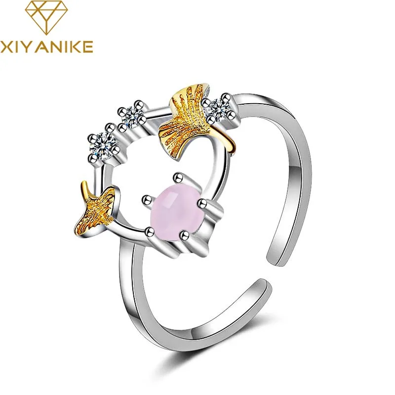 

XIYANIKE 925 Sterling Hot Fashion Charming Ginkgo Garland Opening Ring For Women Loves Wedding Party Finger Jewelry Accessories