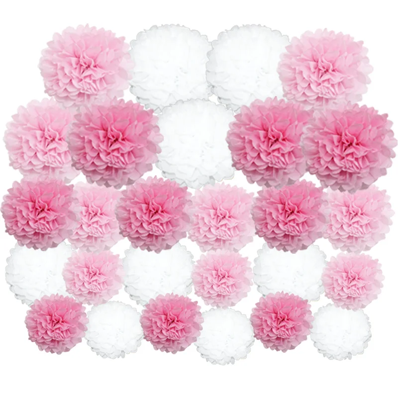 

27pcs/set Pink Mixed Size Paper Flower Balls Wedding Decorative Tissue Paper Pompoms Birthday Party Decoration Home Decor