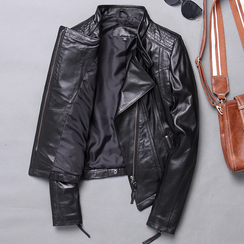 2020 осенняя обувь из натуральной кожи куртка женская 100% дубленка Slim Fit байкерская