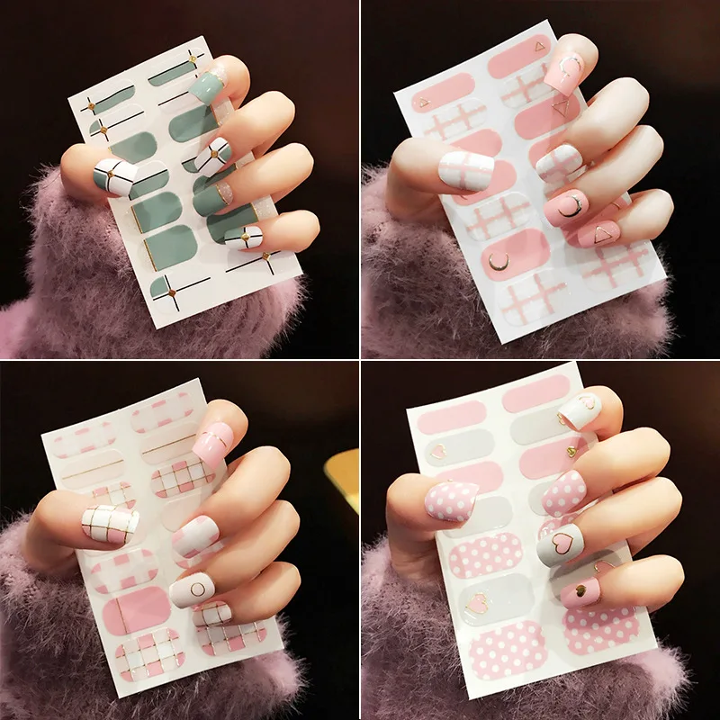 

Spring nail stickers hot sale solid color line pattern waterproof stickers