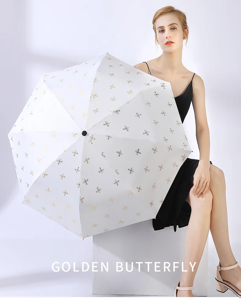 

Новый антикоррозийный зонтик с рисунком золотых бабочек, Складывающийся в 5 раз, компактный зонтик от дождя для женщин и девочек, зонтик от у...