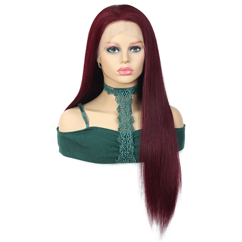 99J 13x4 парики из натуральных волос на кружеве прямые волосы Remy Предварительно выщипанные бразильские 27 30 красные 99J прямые парики на кружеве для женщин