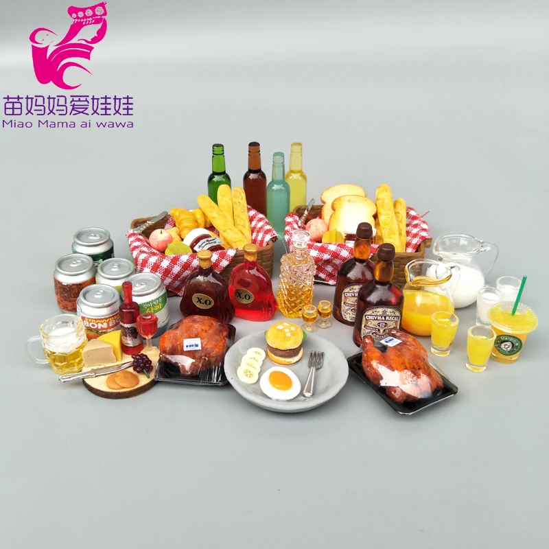 Мини еда Хлеб breakfirst бутылка вина Джем апельсиновый Молочный Сок 1/8 1/12 bjd Кукольный