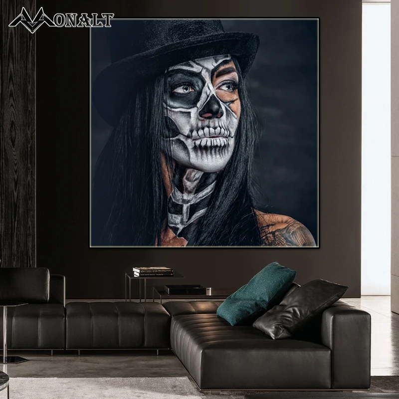 Тату череп Девушка черная шляпа современные холщовые постеры и принты