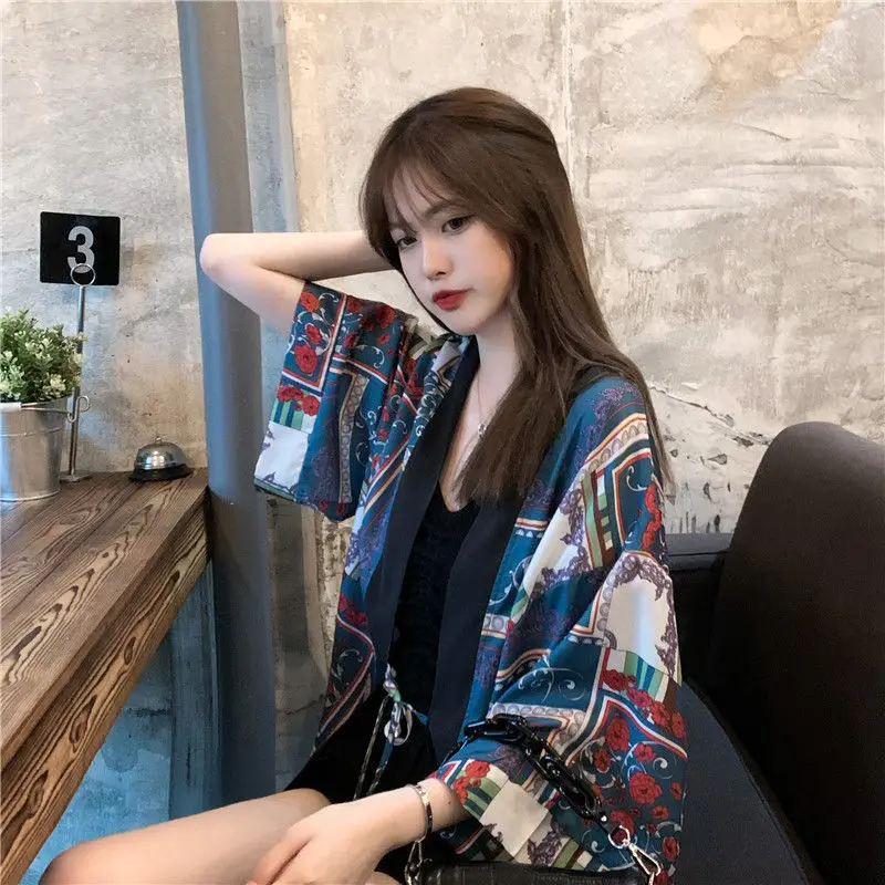 

QWEEK Kimonos Woman 2021 Japanese Kimono Cardigan Indie Folk Shirt Blouse for Women Japanese Yukata Female Summer Beach Kimono