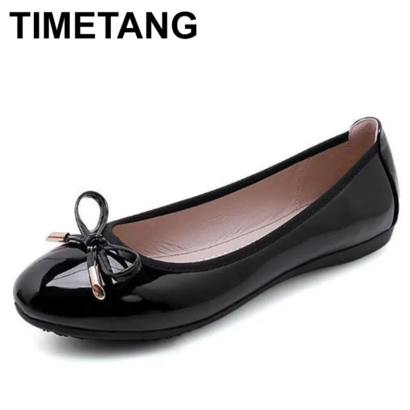 TIMETANG12 Colors Foldable Shoes Ladies Japanned Leather Pocket Flats Bowtie Moccasin Round Toe Chassure Femme Roll-Up Cake Shoe