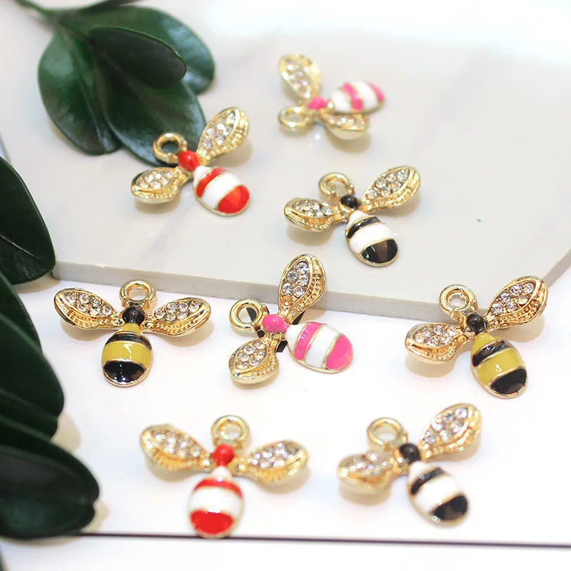 

10 Pcs/Lot New Golden Alloy Small Bee Pendant Rhinestone Insects Buttons Buckles Pin For Clothing DIY Bag Shoes Aceessories