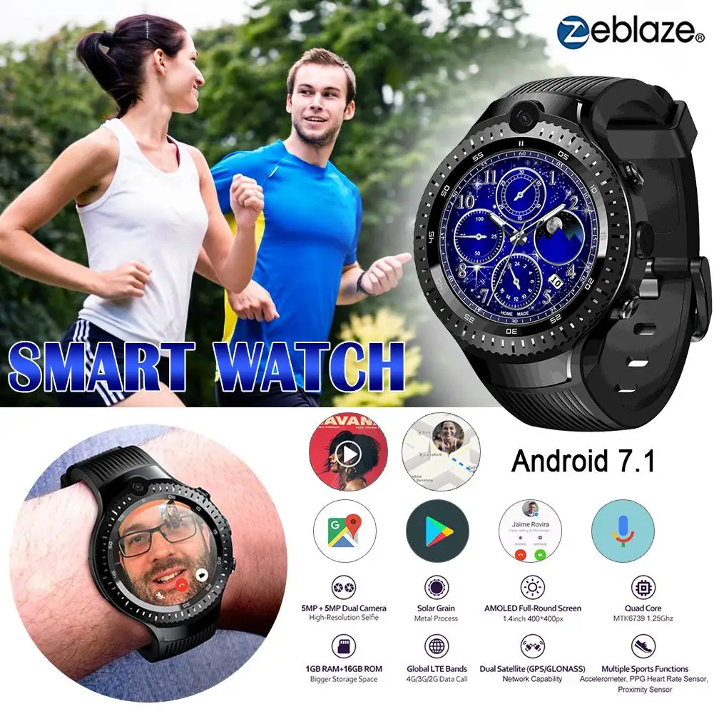 

Zeblaze THOR 4 Dual Smart Watch 4G Wifi Heart Rate Monitoring Camera 16G Memory Waterproof Smartwatch for Men Android IOS Watchs