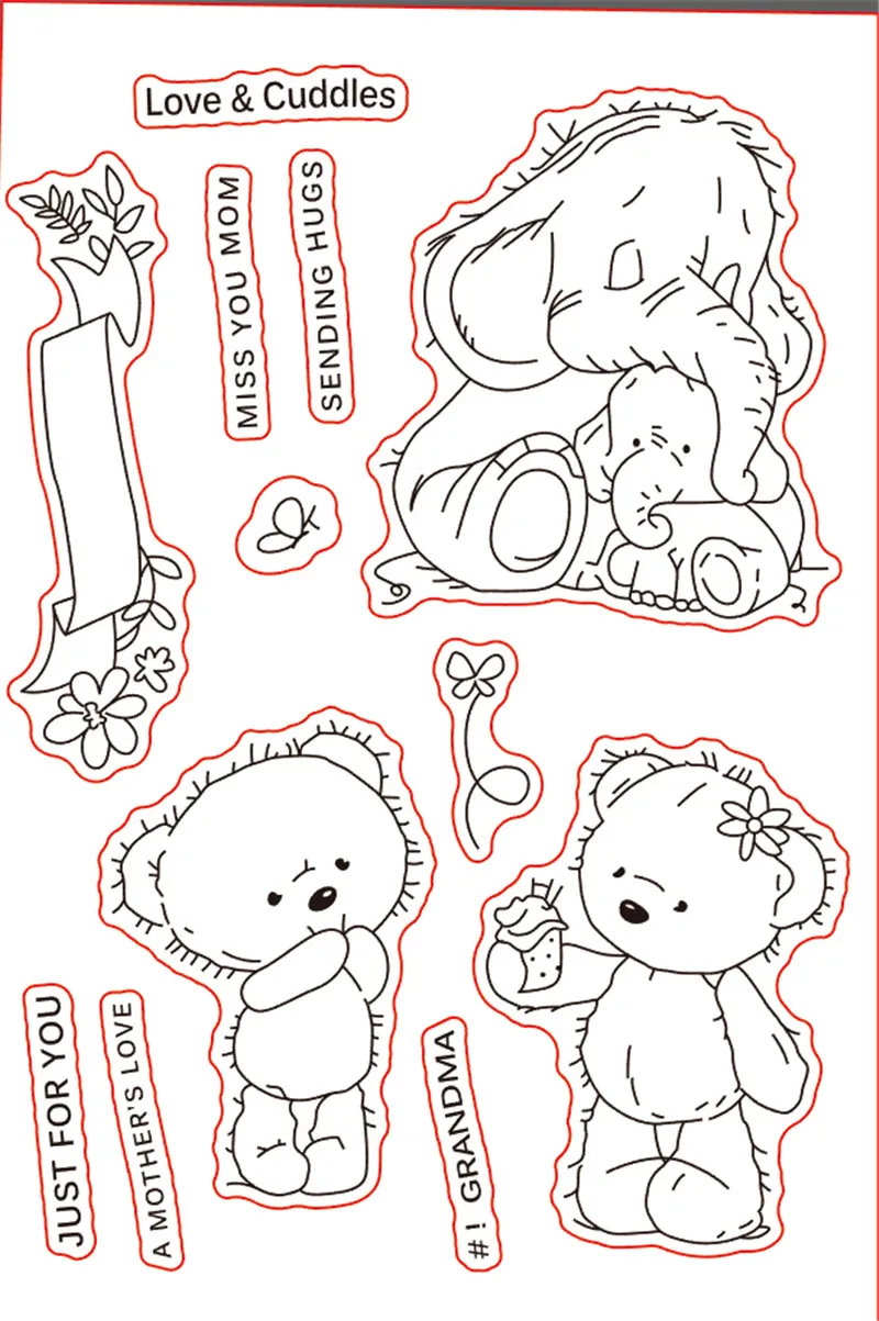 Прозрачный силиконовый штамп 11x16 медведь слон печать для скрапбукинга своими