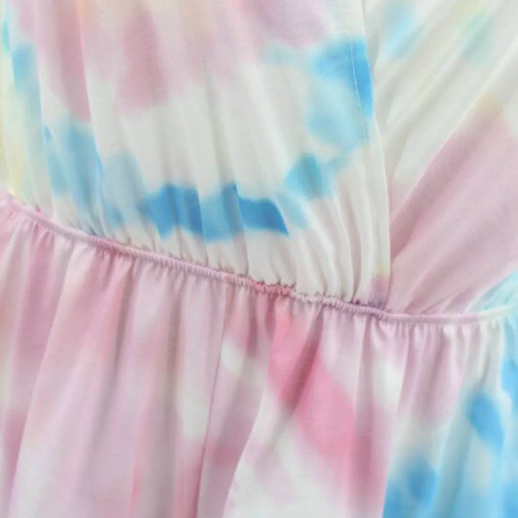 

Kancoold jumpsuit Women Summer Casual V-Neck Elastic Waist Tie-Dye Shorts Playsuit Streetwear sweet new women jumpsuit 20528