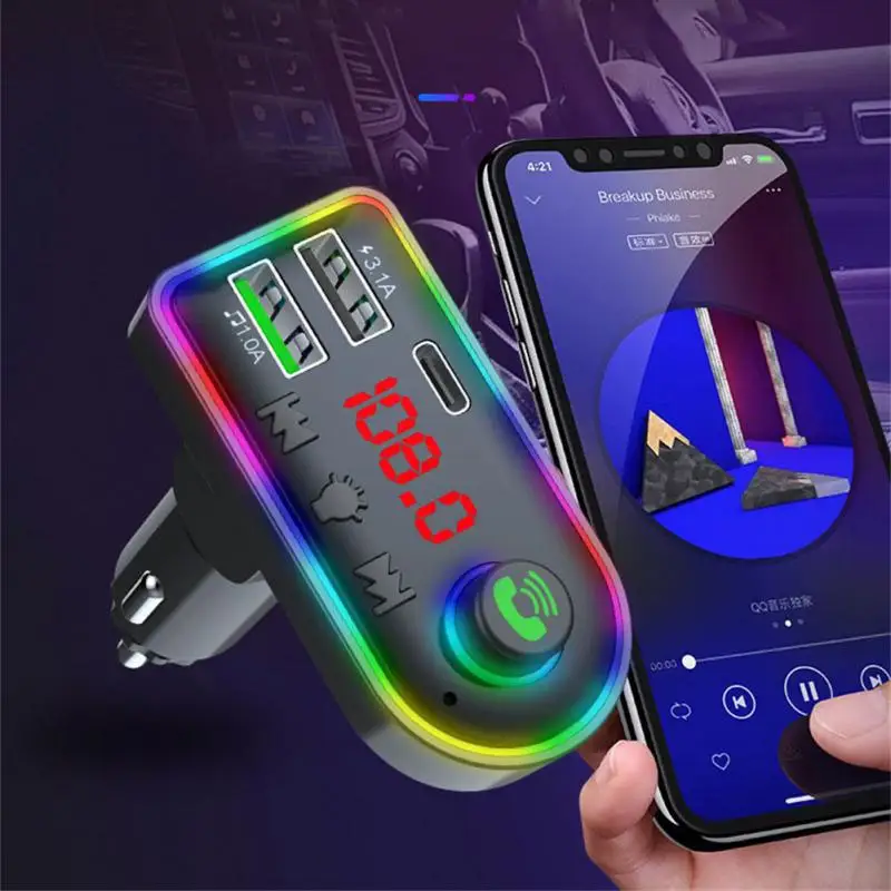 

Car Charger Mp3 Atmosphere Light Bluetooth Compatible Fm Transmitter Mp3 Player U Disk Card Support Car Electronics