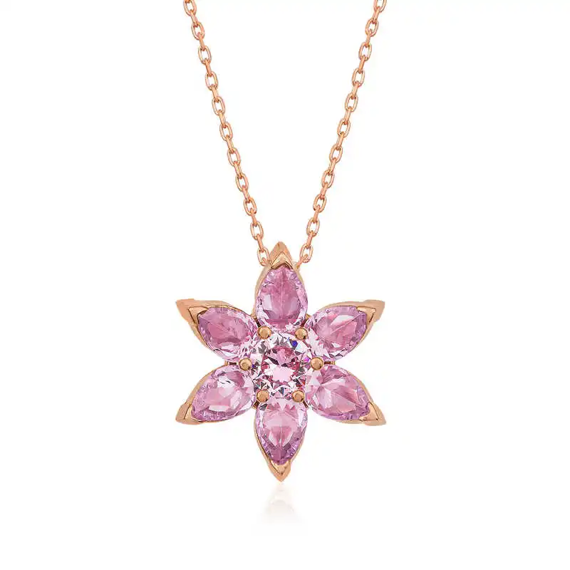 

Real Silver 925 Jewelry Sterling Silver Pink Flower Necklace