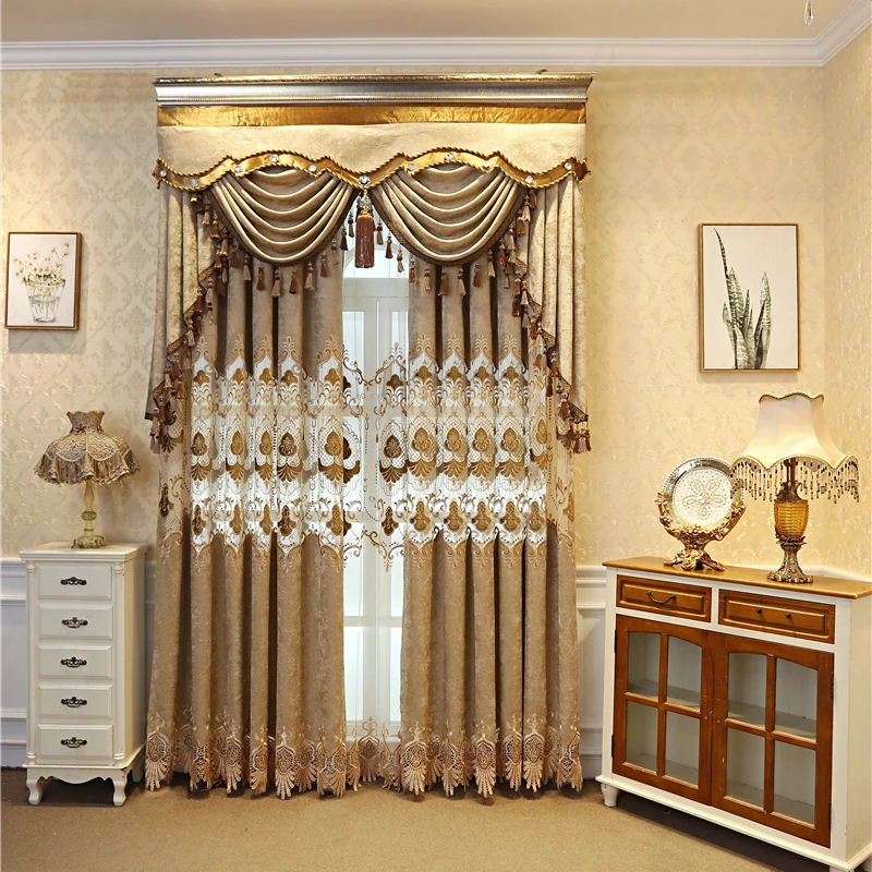 

Современные роскошные шенильные занавески с вышивкой для гостиной, окна, высококачественные коричневые занавески для виллы для спальни, гостиницы, кухни