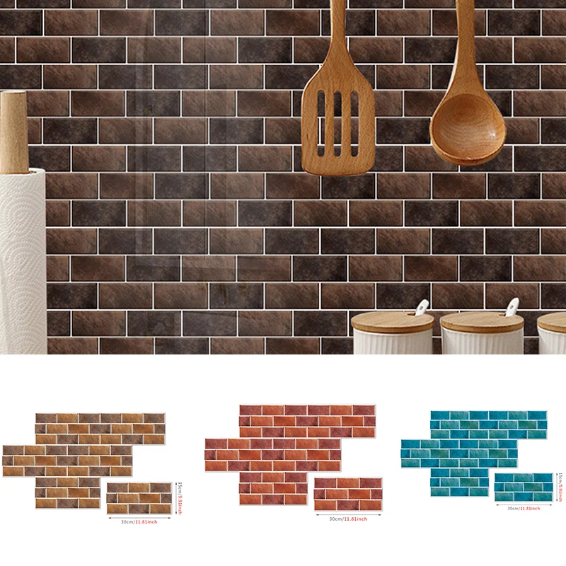 

6PCS Retro Brick Pattern Tile Sticker 15x30CM Kitchen and Bathroom Waterproof Wall Sticker Home Decoration PVC Wall Sticker