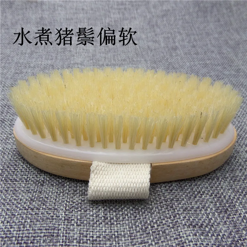 Горячая сухая кожа тела Мягкая натуральная щетина спа щетка деревянная для ванны