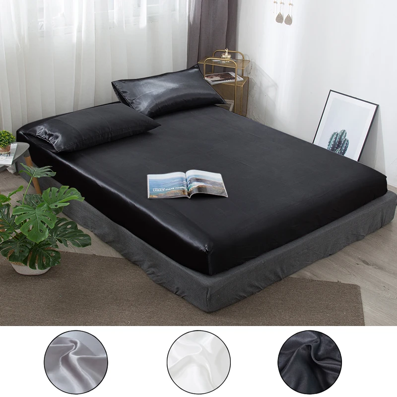 Простыня атласная шелковая наматрасник для постельного белья King size гладкая