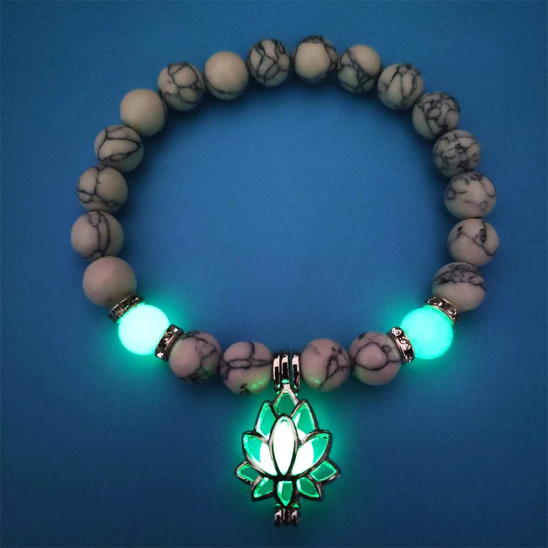 DoreenBeads модные натуральные камни светящийся в темноте цветок лотоса браслет для