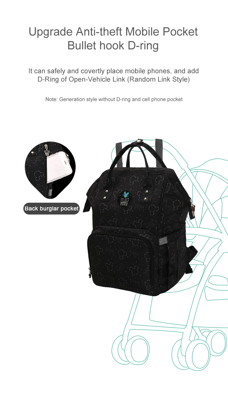 Дисней материал для путешествий Mochila Grande Capacidade de Saco de Fraldas mumi Saco Do Bebê Saco De Fraldas Carrinho para Cuidados Co