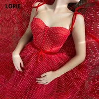 lorie fairy pink prom dresses spaghetti strap a line arabic evening gown red polka dot celebrity party dress for graduation