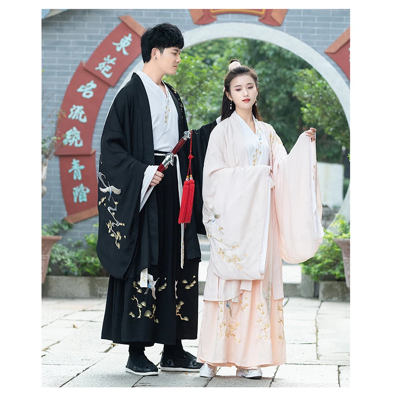 Dynastie Tang Cloths Китайская традиционная пара Hanfu Улучшенный костюм розовый черный