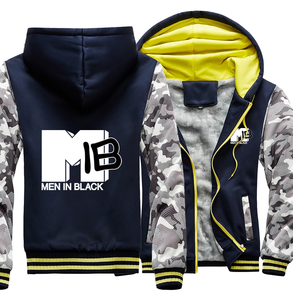 

Men In Back Typeface Logo Camo Raglan Thick Hoodies Winter Warm Printed Sweatshirts Coat Men Fitted Street Interesting Jackets