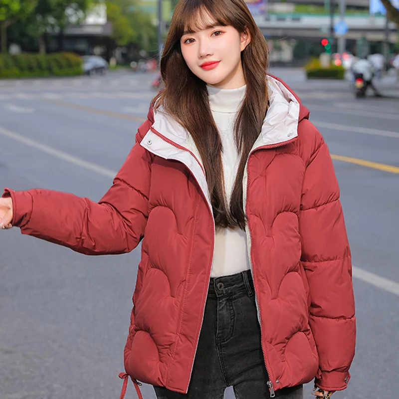 Women's Parkas 2021 New Streetwear Casual Zipper Winter Padded Black Hooded Jacket Polyester Female Basic Clothing Autumn Coats