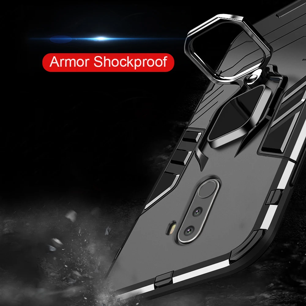 for pocophone f1 case armor pc cover finger ring holder phone case for xiaomi poco phone pocofone f1 cover shockproof bumper free global shipping