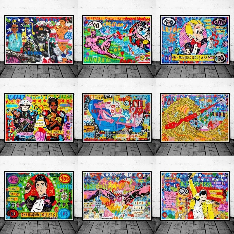

Street Graffiti Artwork of Figure Painting Canvas Alec Monopoly Creation of Adam Posters Pop Pictures Wall Decoration Printings