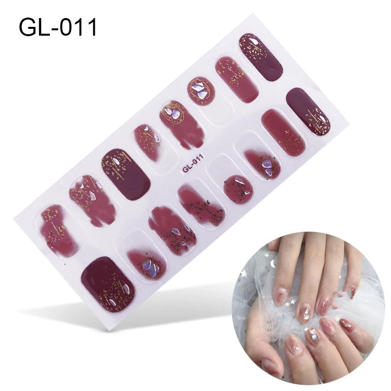 GL-011 Lamemoria, 16 типсов, для дизайна ногтей, полное покрытие, самоклеющиеся наклейки, Переводные обертывания, водонепроницаемые сверкающие наклейки для ногтей, наклейки для маникюра - Цвет: GL-011