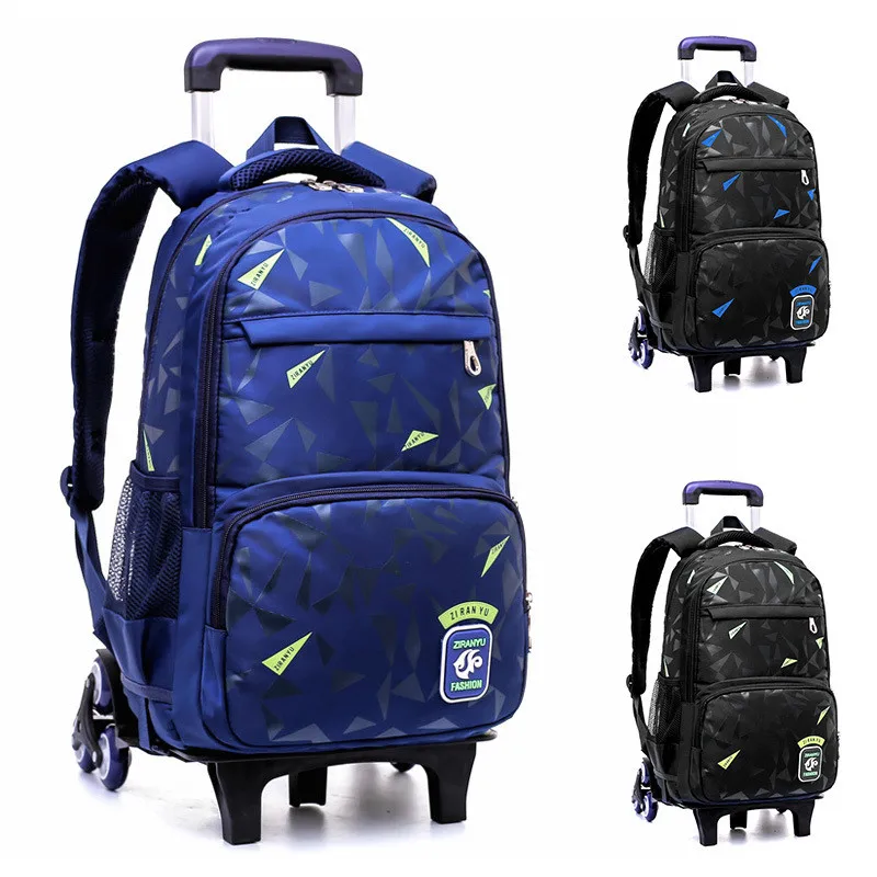 Детский чемодан на колесиках для мальчиков, рюкзак для начальной школы, модная сумка на колесиках с тележкой на 6 колесиках, школьные ранцы