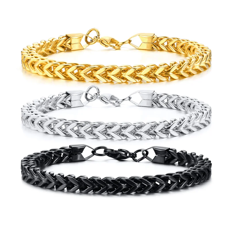 2019 New Stylish Hip Hop Fashion Silver/Black/gold color Rhombic Stainless Steel Link Chain Bracelet For male Jewelry gift | Украшения и