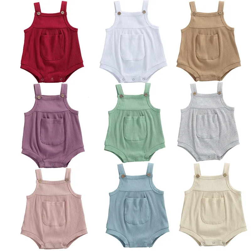 Летний модный ребристый комбинезон для маленьких девочек однотонные