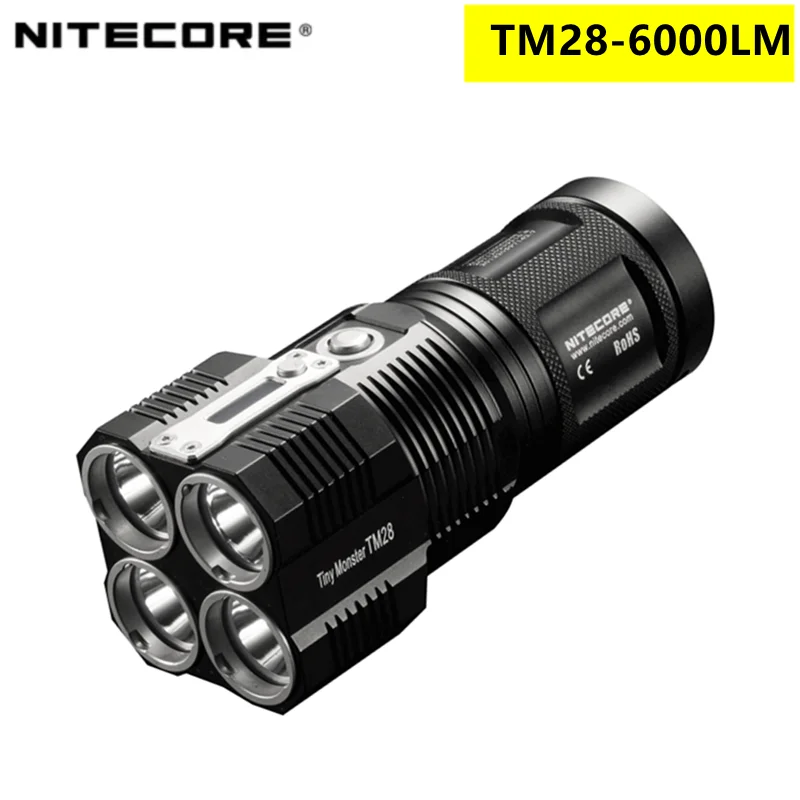 

NITECORE TM28 Flashlight Rechargeable 6000 lumens Range 655M 4 CreeXHP35 Hl LEDs Self Defense Torch Searchlight