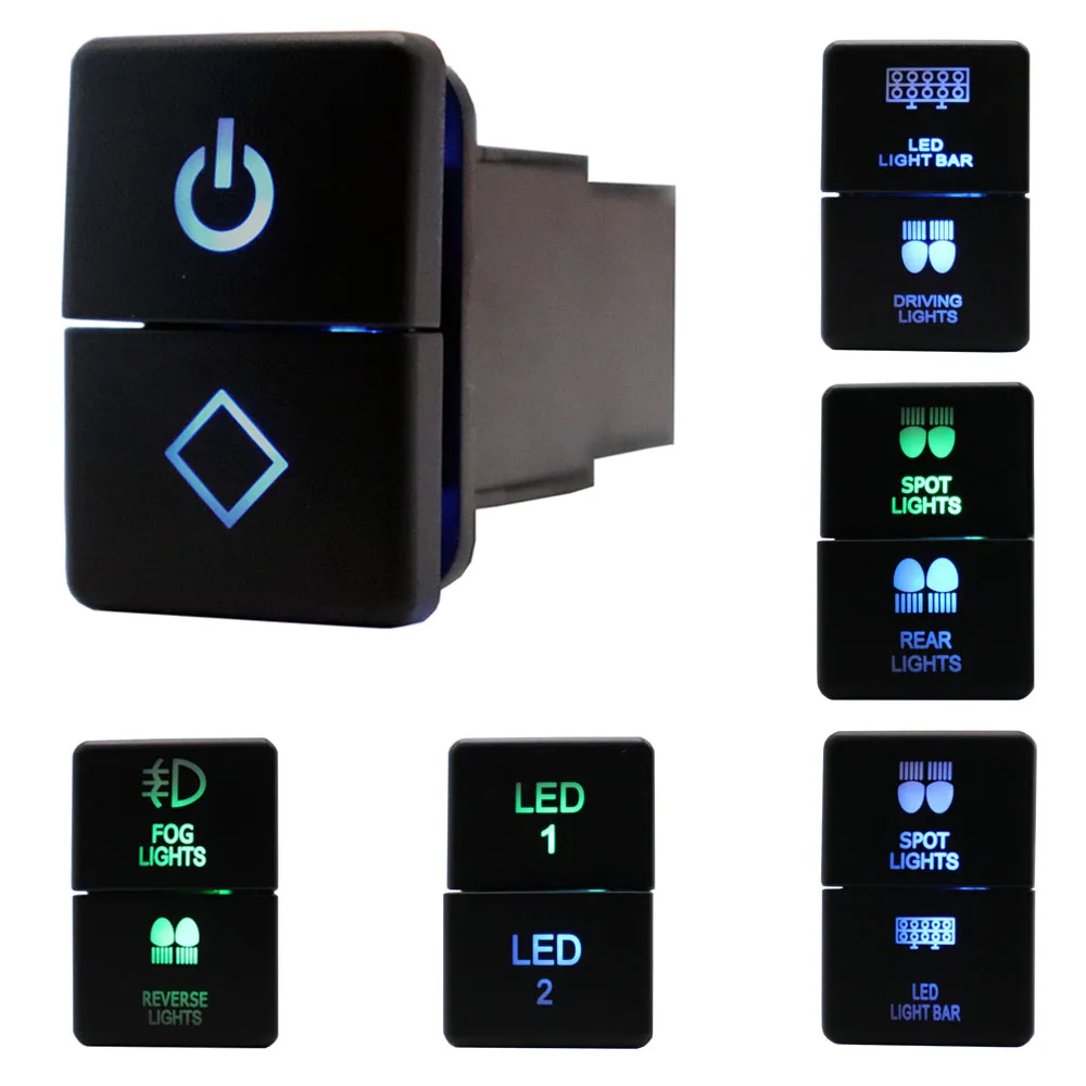 

12V Dual Push Button Switch ON-Off Blue/Green Backlit with Connector Wire for Toyota Tundra Tacoma 4Runner Prado LandcruiserRAV4