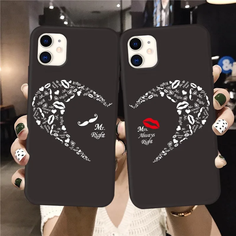 Чехол для телефона с бантом влюбленных Mrs Mr iPhone 11 Pro Max X XR XS MAX SE 2020 пары черный