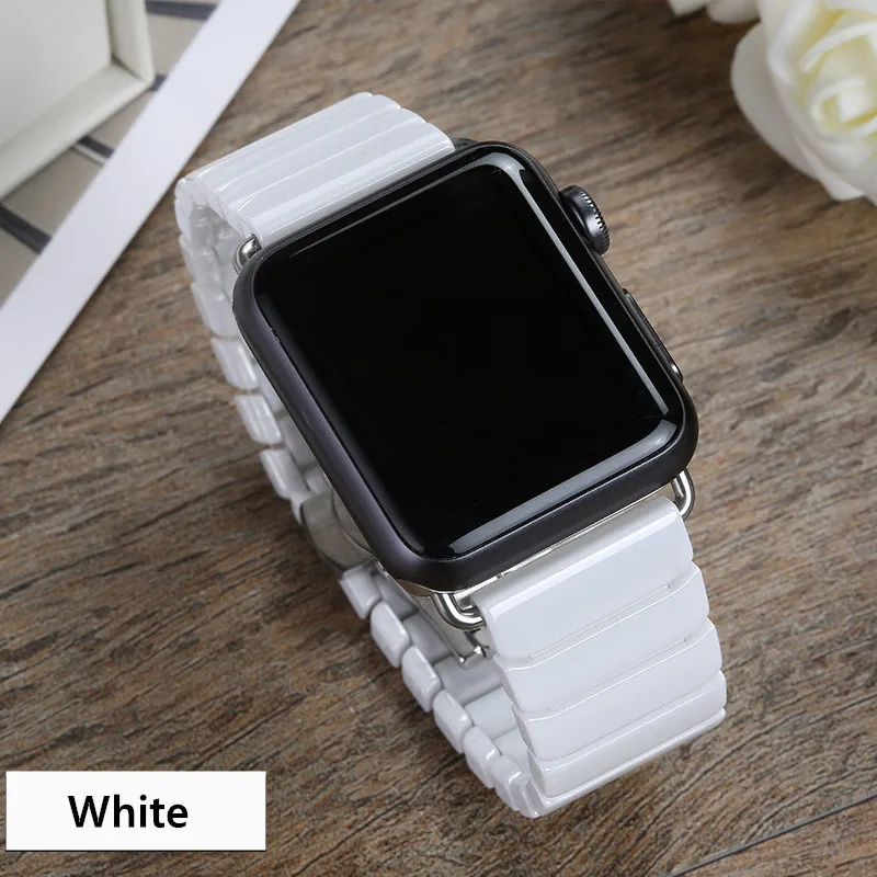 White ceramic Керамический ремешок для Apple Watch 44 мм 40 мм iwatch 42 мм 38 мм роскошный браслет с пряжкой из нержавеющей стали Apple watch 4 3 2 1 - Цвет ремешка: White ceramic