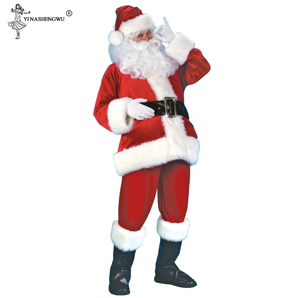 

Christmas Santa Claus Costume Cosplay Santa Claus Clothes Fancy Dress In Christmas Men 6pcs/lot Costume Suit For Adults New Year