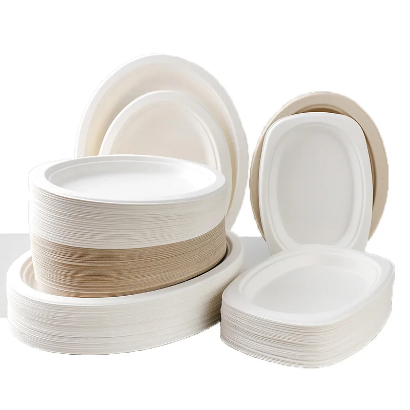 

100pc Sugarcane pulp biodegradable disposable tableware household dinner barbecue tableware environmental sanitary lunch box