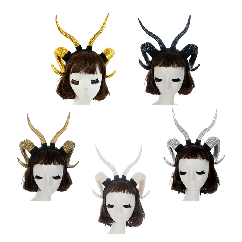

2021 New Faux Sheep Horn Headwear Ox Horn Hairband Non Slip Headpiece Photo Props Fancy Dress Halloween Carnival Accessories