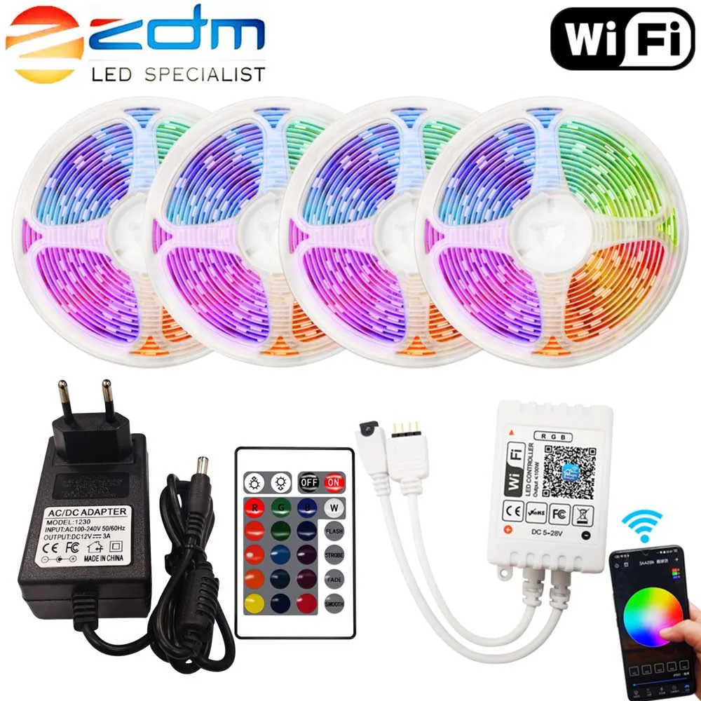 Водонепроницаемая светодиодная лента 15/20 м 5050 SMD 2835 Wi Fi RGB 5/10 м|Светодиодные ленты|