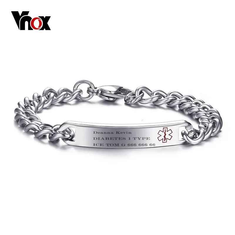 Vnox Бесплатная гравировка ледяной ID браслет для женщин мужчин цепь из нержавеющей