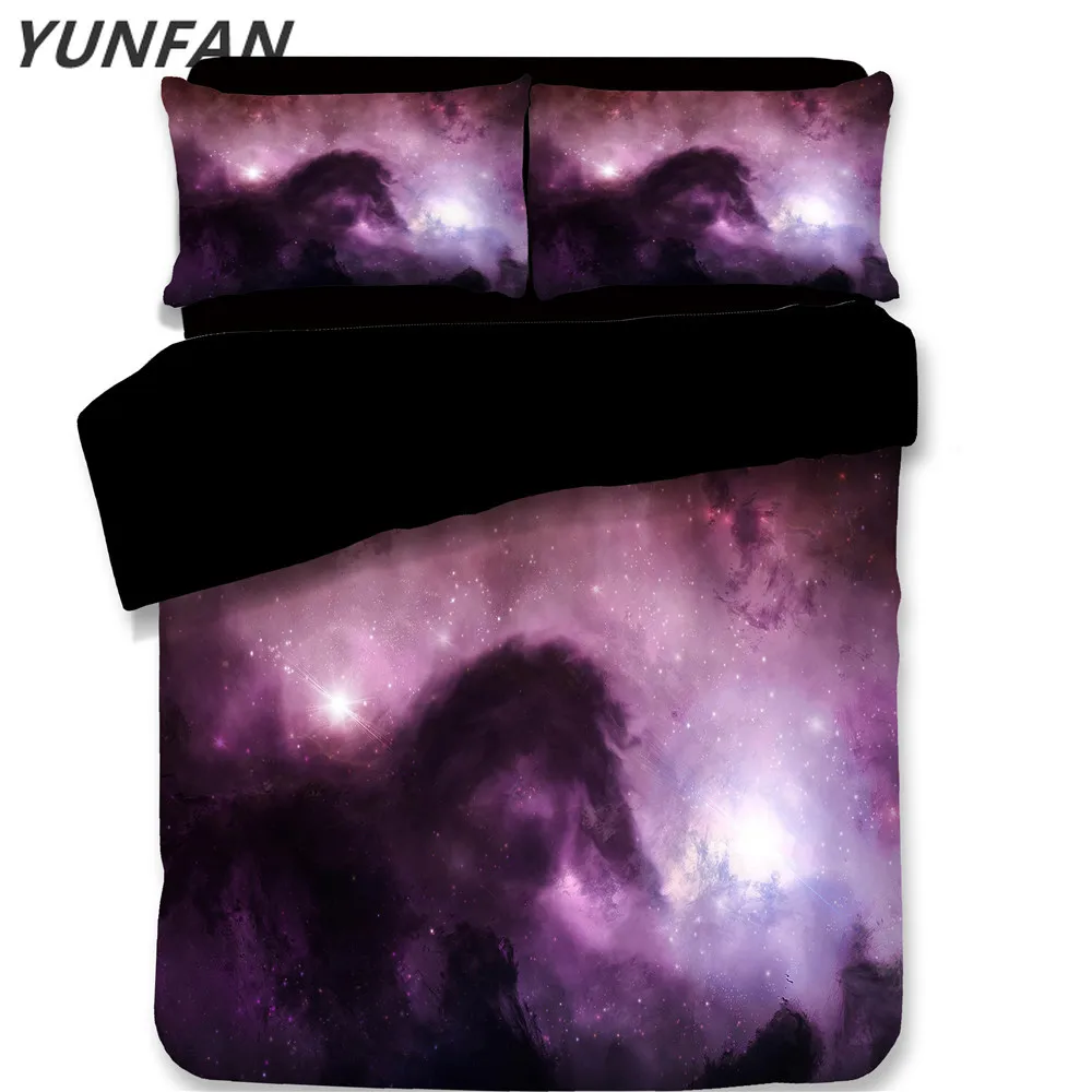 

3D Luxury fashion Bedding Set Galaxy Stars Duvet Cover for Kids Vivid Printed 3pcs king Bedclothes Universe purple black Bed Set
