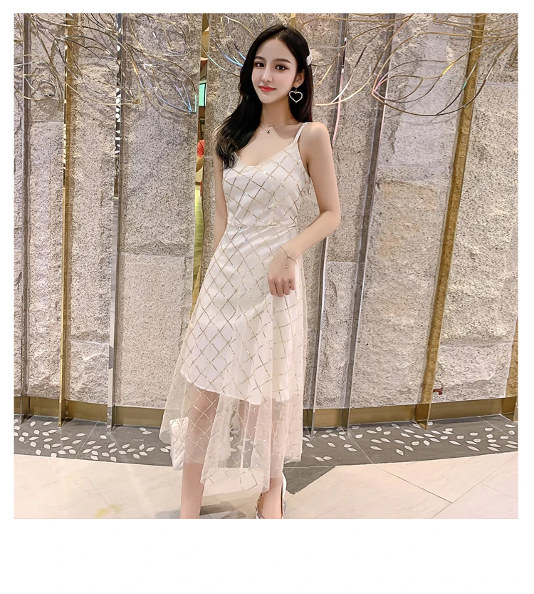 

French dress dress chic sparkle plaid halter dress fairy summer dress