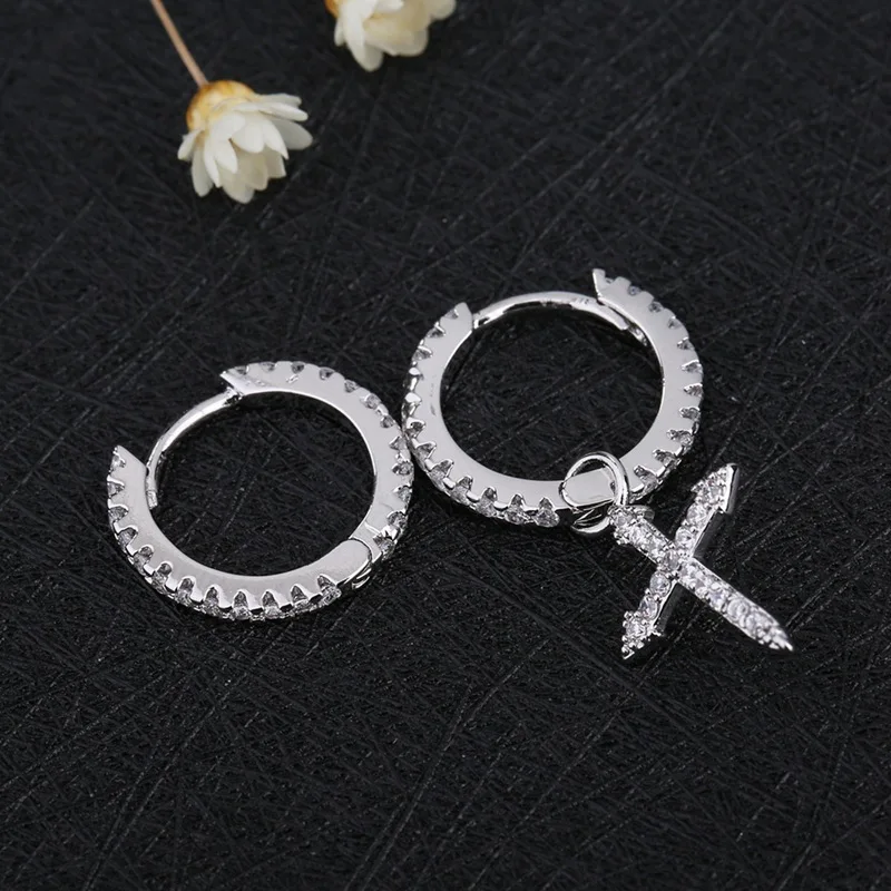

2020 New Fashion Cubic Zircon Cross Earrings Cute Cross Hoop Earrings Ear Ring Simple Style Jewelry Accessories Exquisite Gift