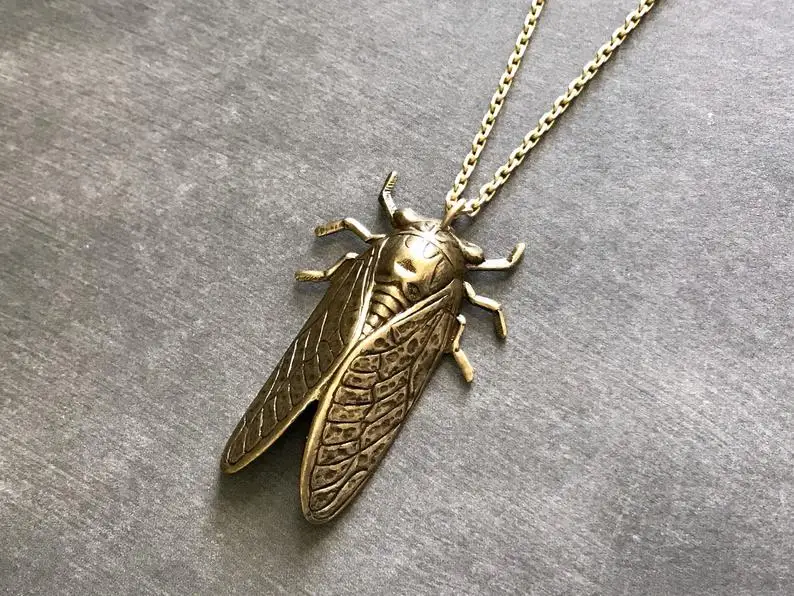 Vintage Insect Cicada Pendant Necklace Creepy Unisex Men's Necklace Gift Halloween Jewelry Christmas Gift images - 6