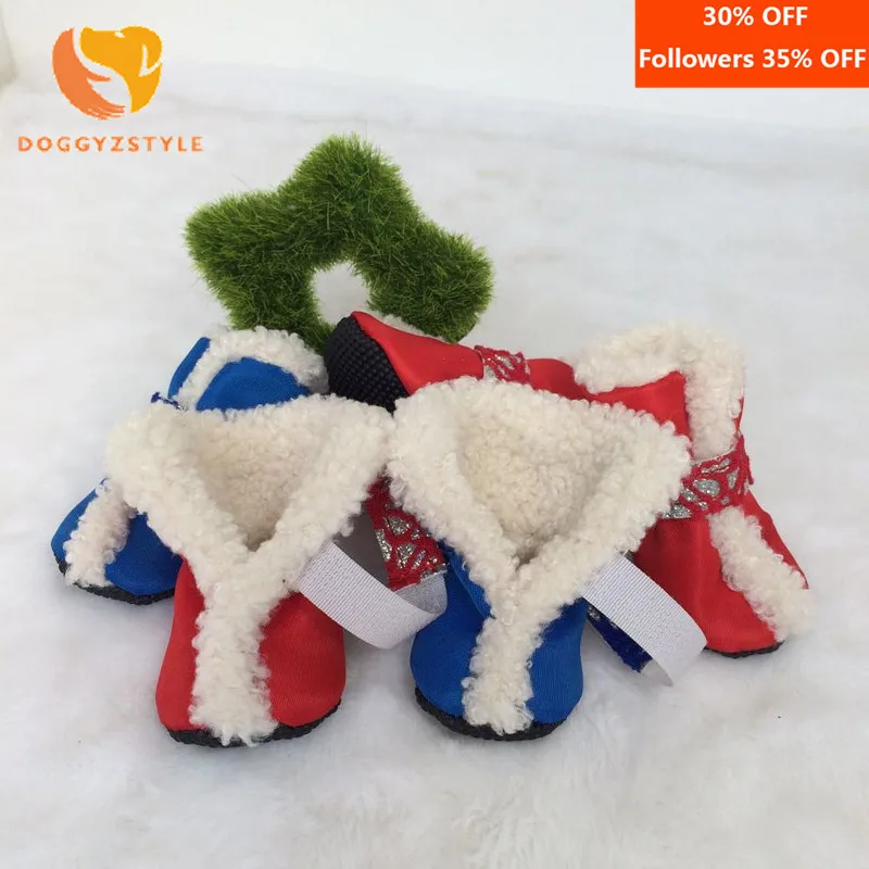 4 шт. Нескользящие теплые рождественские ботинки для собак обувь хлопковые