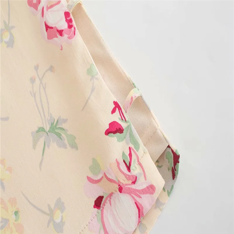 

Za 2021 Elegant Print Summer Dress Women Short Sleeve Back Zip Vintage Mini Dresses Woman Fashion Office Lady Satin Dresses