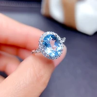 simulated sapphires sky blue stone silver color ring august birthstone handamde engagement statement wedding gift for women
