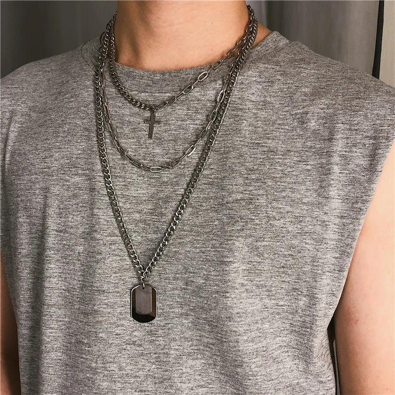 

3pcs/ Set 2019 Punk Retro Crossing Chain Necklace Couple Fashion Streetwear Harajuku Pendant Necklaces Dropshipping/ Wholesale