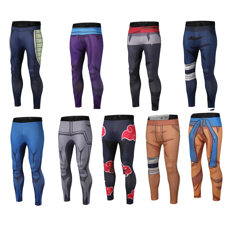 Японские Аниме мужские компрессионные брюки для фитнеса 3D косплея Вегета черные
